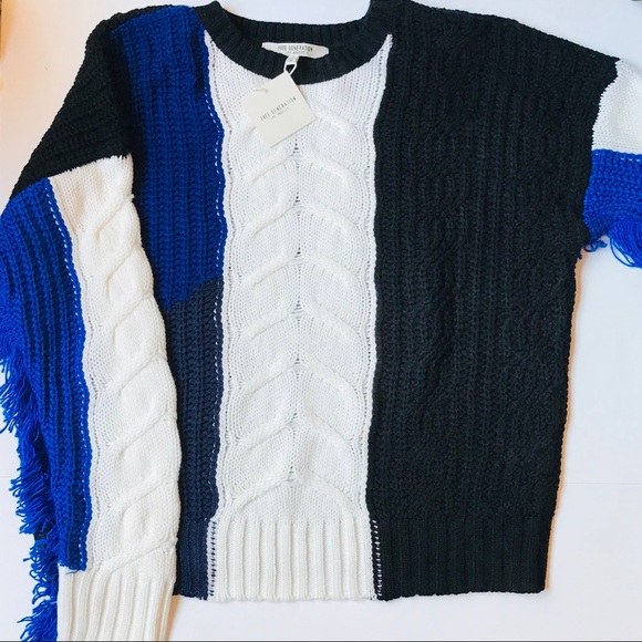 Colorblock ribbed cable knit fringe sweater weather outfit - Picture 7 of 14